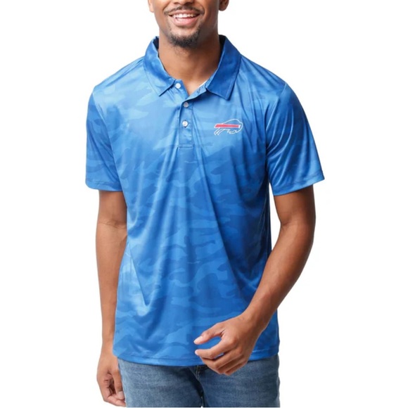 BUFFALO BILLS NFL‎ Team Apparel Men’s L Blue Camo POLO Short Sleeve Collar - Picture 1 of 12